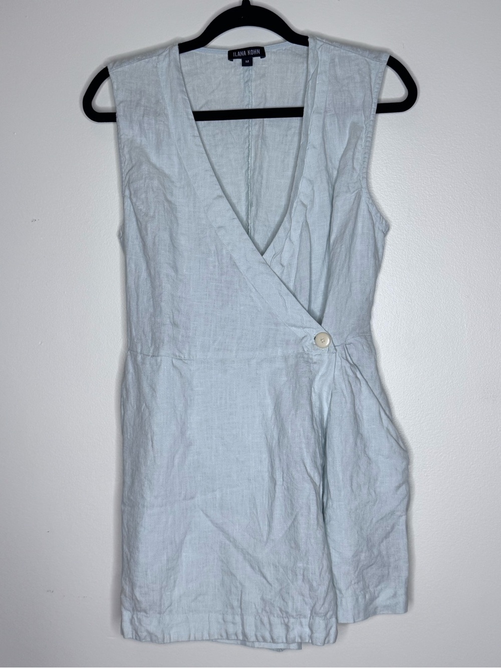 ILANA KOHN Kiki Skort Romper Solid Linen/Rayon Sleeveless V-Neck M 2 Pockets